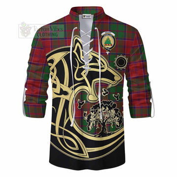 Tartan Vibes Clothing Grant Tartan Ghillie Kilt Shirt with Family Crest Celtic Wolf Style