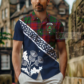 Tartan Vibes Clothing Grant Tartan Short Sleeve Button Shirt Featuring Thistle and Scotland Map