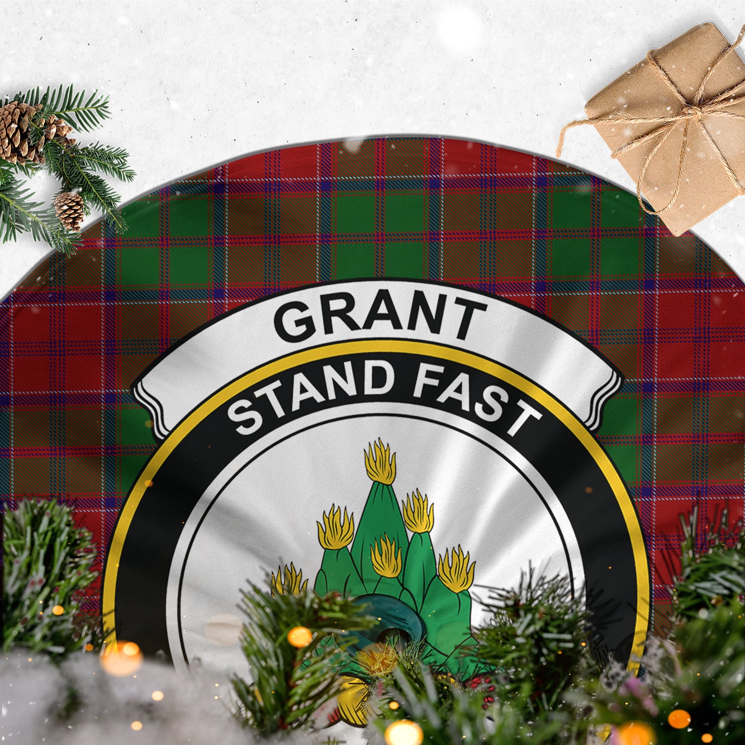 Grant Tartan Christmas Tree Skirt with Family Crest - Tartanvibesclothing