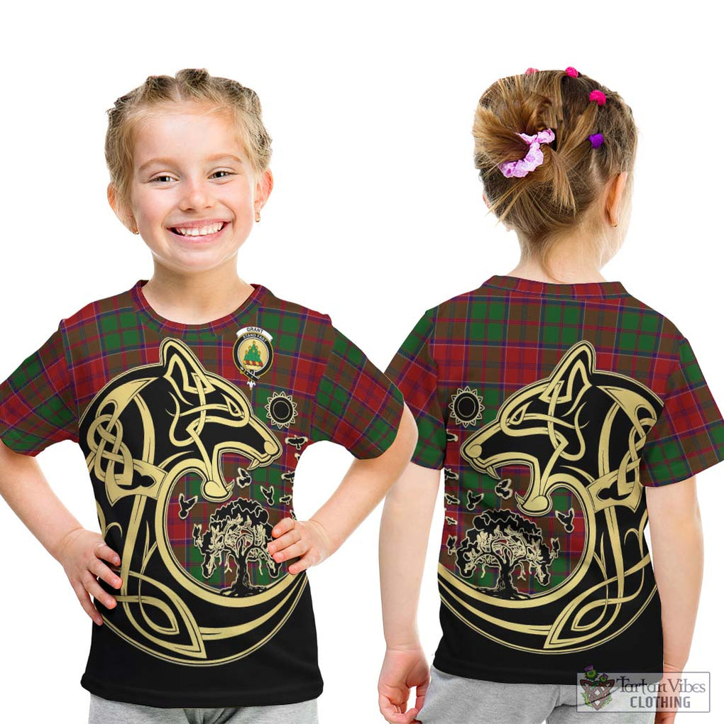 Grant Tartan Kid T-Shirt with Family Crest Celtic Wolf Style - Tartan Vibes Clothing