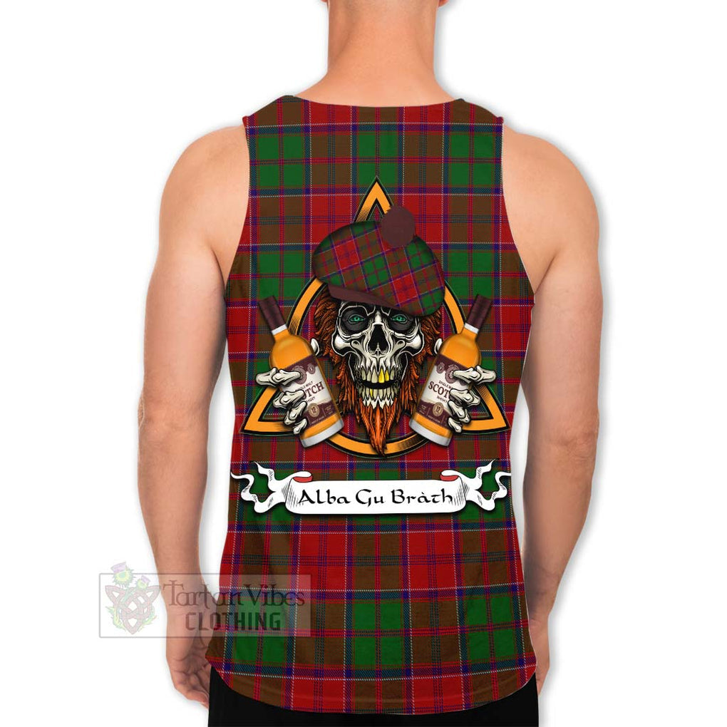 Tartan Vibes Clothing Grant Tartan Men's Tank Top with Family Crest and Bearded Skull Holding Bottles of Whiskey