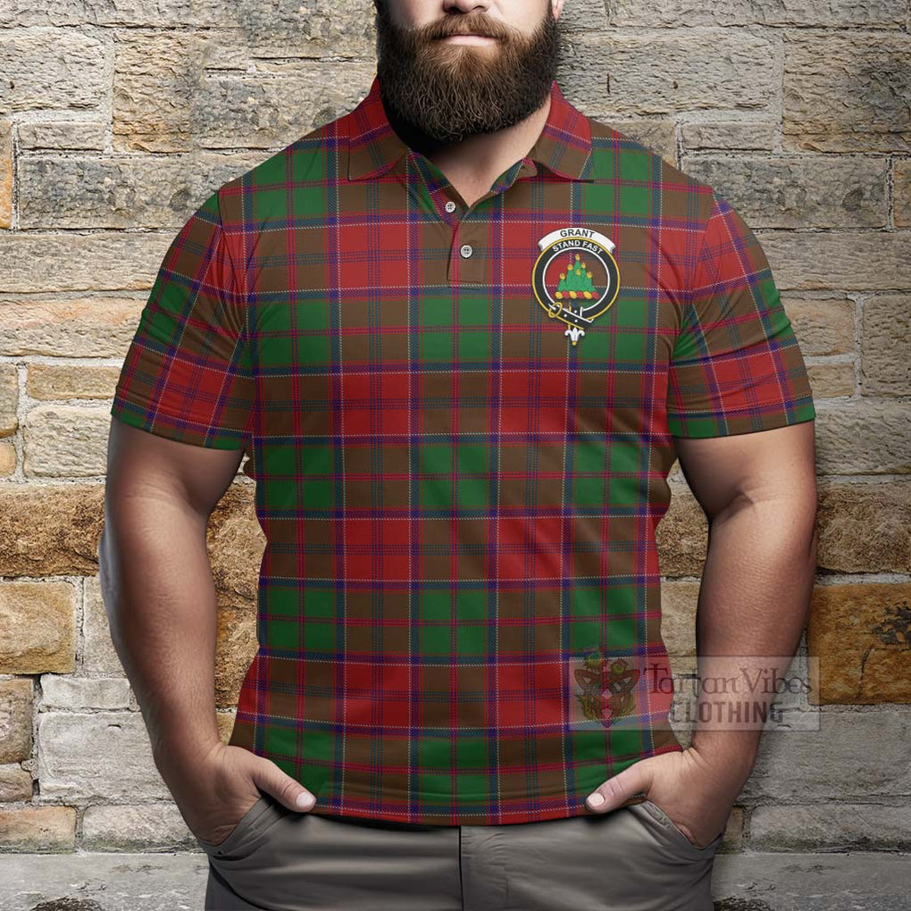Tartan Vibes Clothing Grant Tartan Polo Shirt with Family Crest Celtic Skull Style