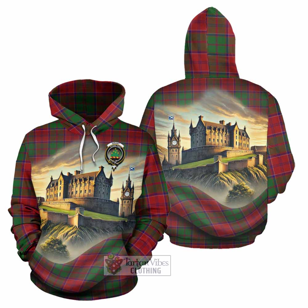 Tartan Vibes Clothing Grant Tartan Family Crest Hoodie with Scottish Ancient Castle Style