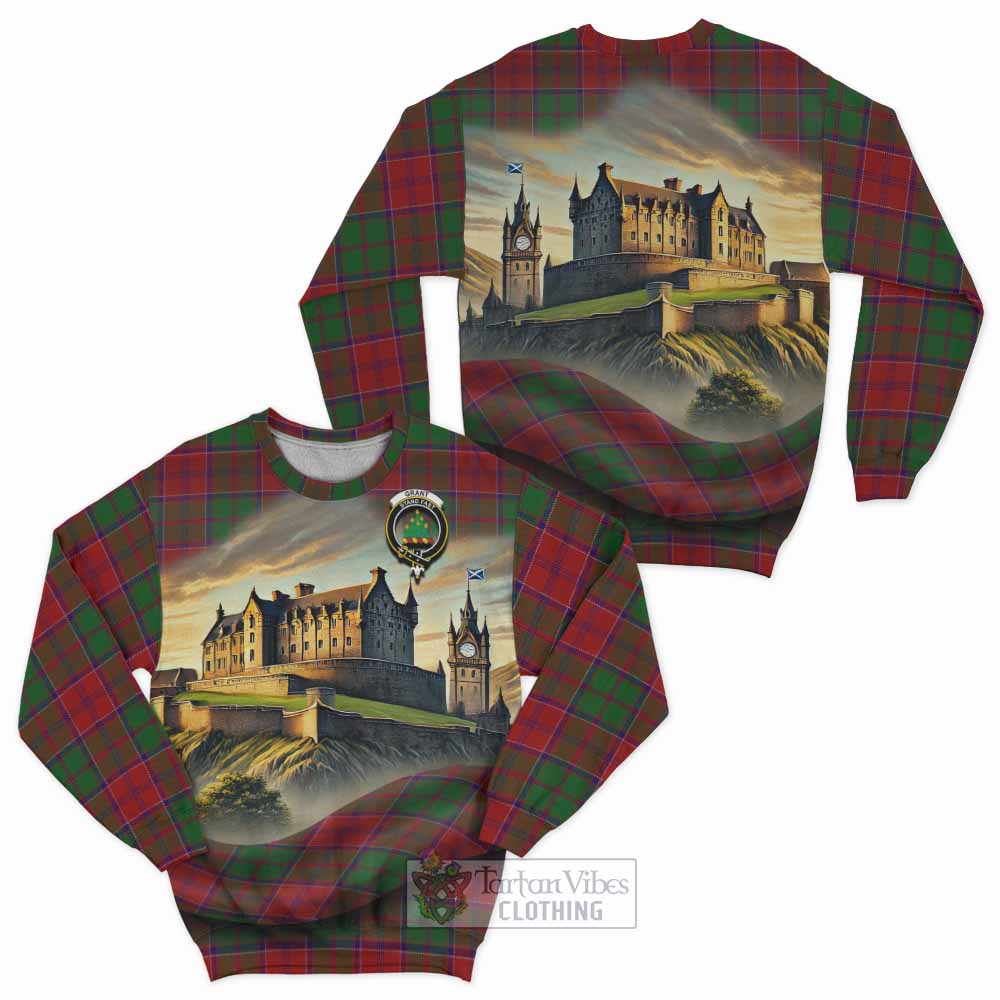 Tartan Vibes Clothing Grant Tartan Family Crest Sweatshirt with Scottish Ancient Castle Style