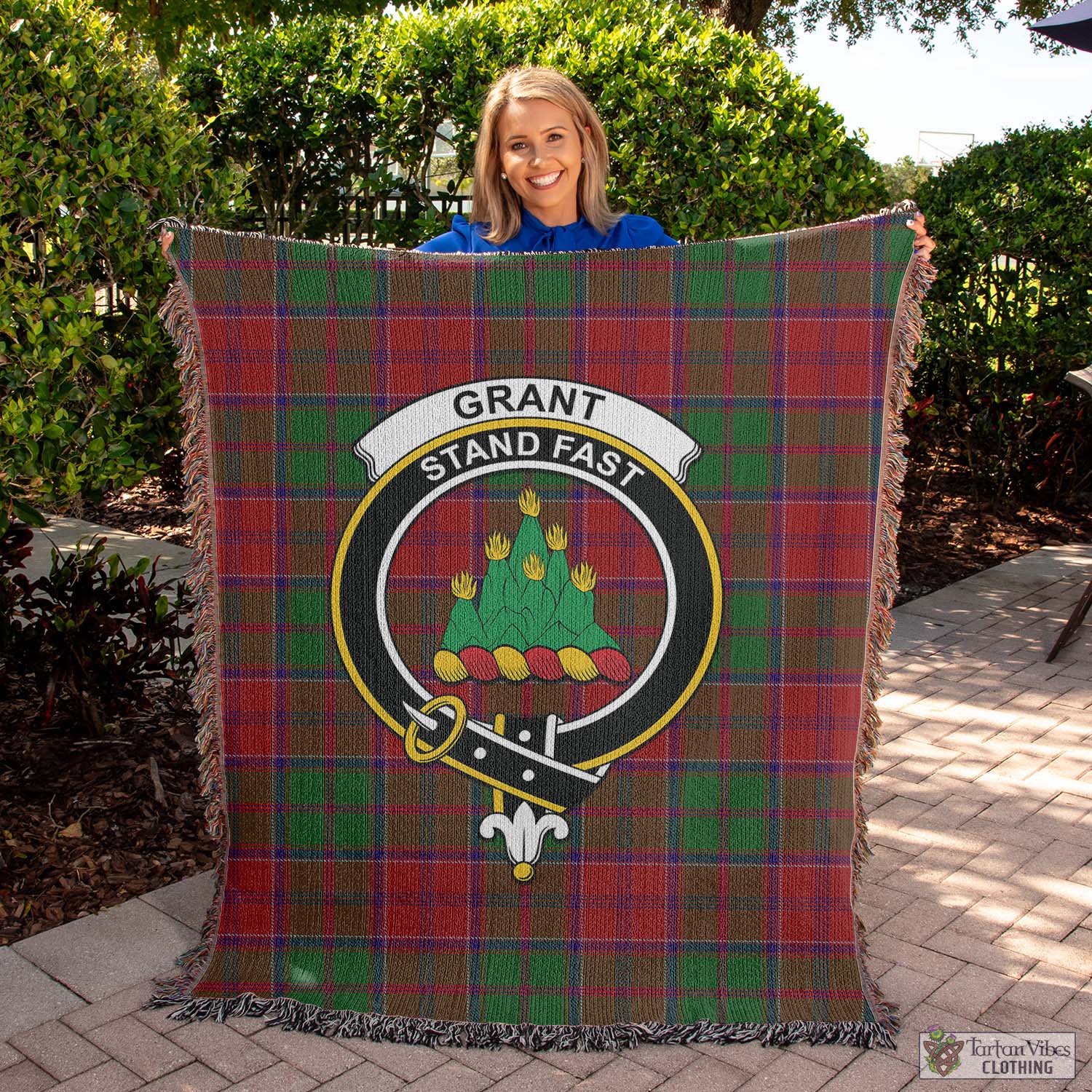 Tartan Vibes Clothing Grant Tartan Woven Blanket with Family Crest