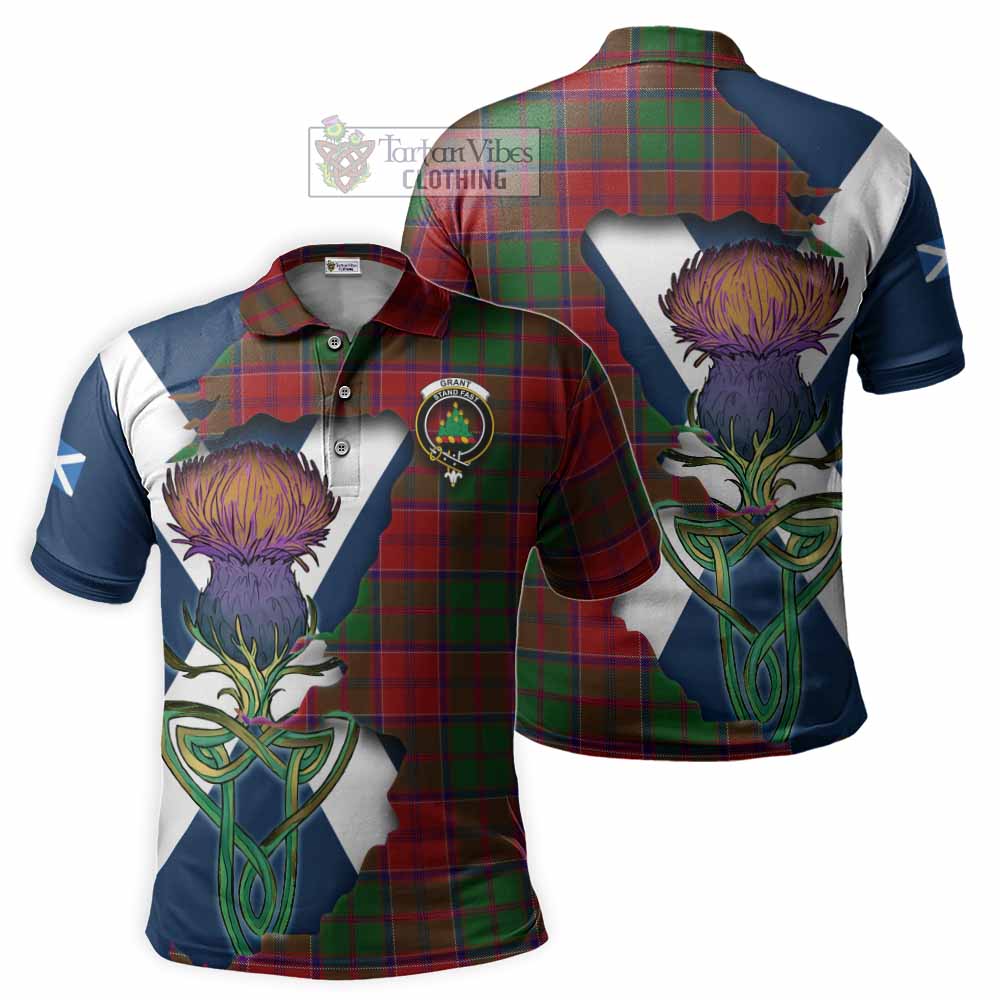 Tartan Vibes Clothing Grant Tartan Family Crest Polo Shirt Scottish Thistle Celtic Inspired