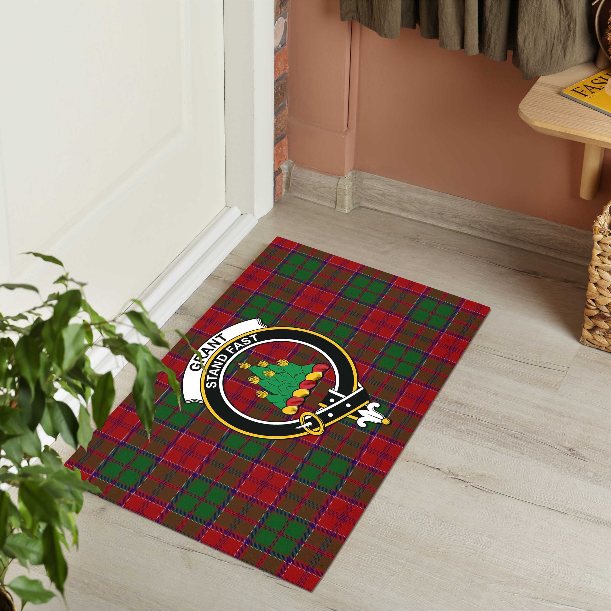Grant Tartan Door Mat with Family Crest - Tartanvibesclothing