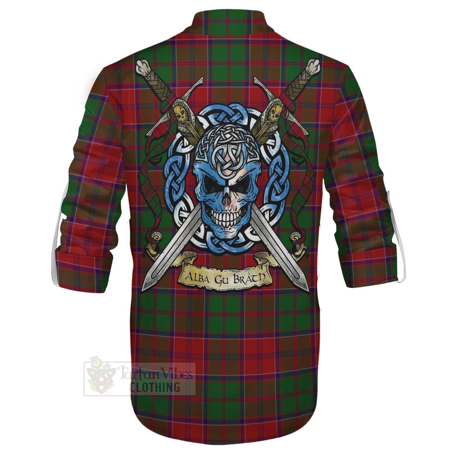 Tartan Vibes Clothing Grant Tartan Ghillie Kilt Shirt with Family Crest Celtic Skull Style