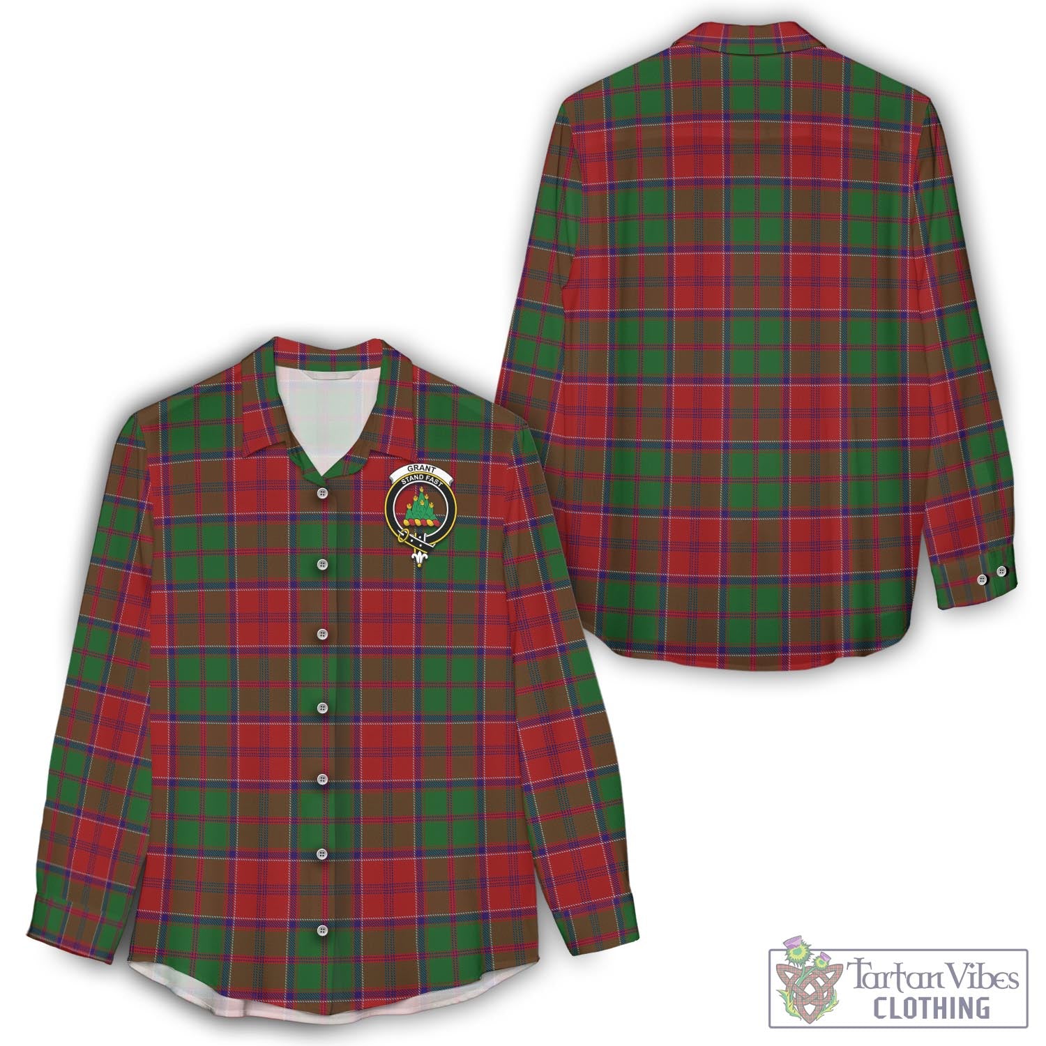 Tartan Vibes Clothing Grant Tartan Womens Casual Shirt with Family Crest