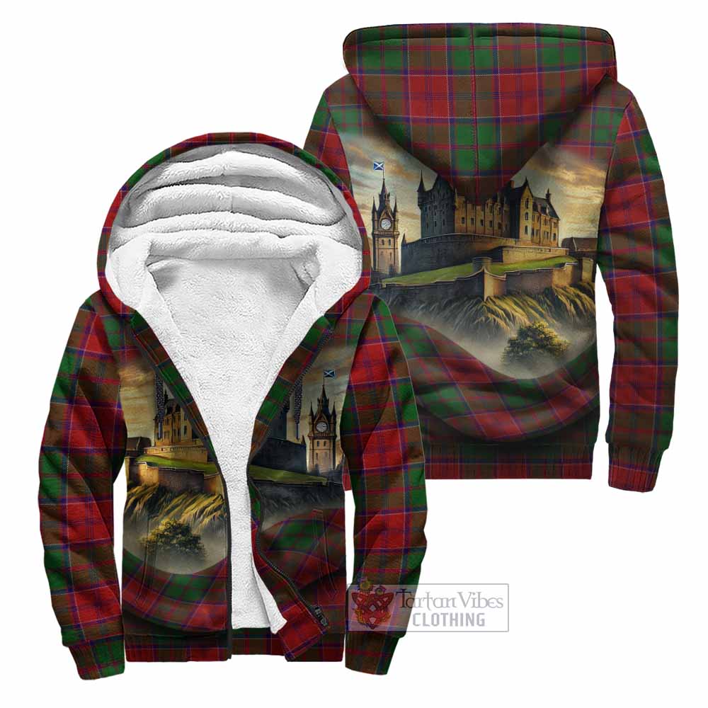 Tartan Vibes Clothing Grant Tartan Family Crest Sherpa Hoodie with Scottish Ancient Castle Style