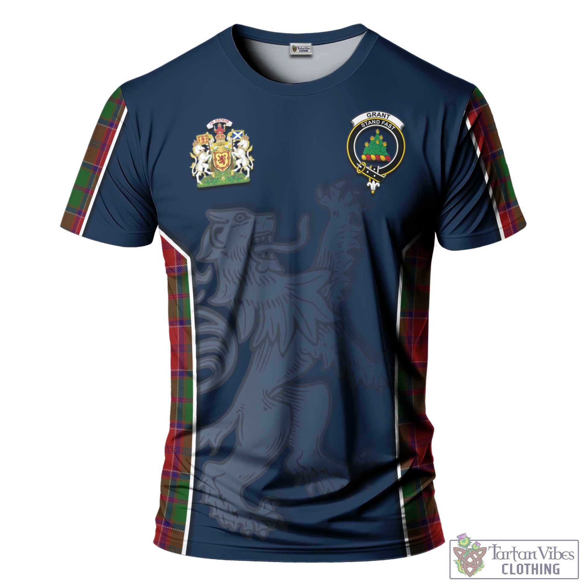 Tartan Vibes Clothing Grant Tartan T-Shirt with Family Crest and Lion Rampant Vibes Sport Style
