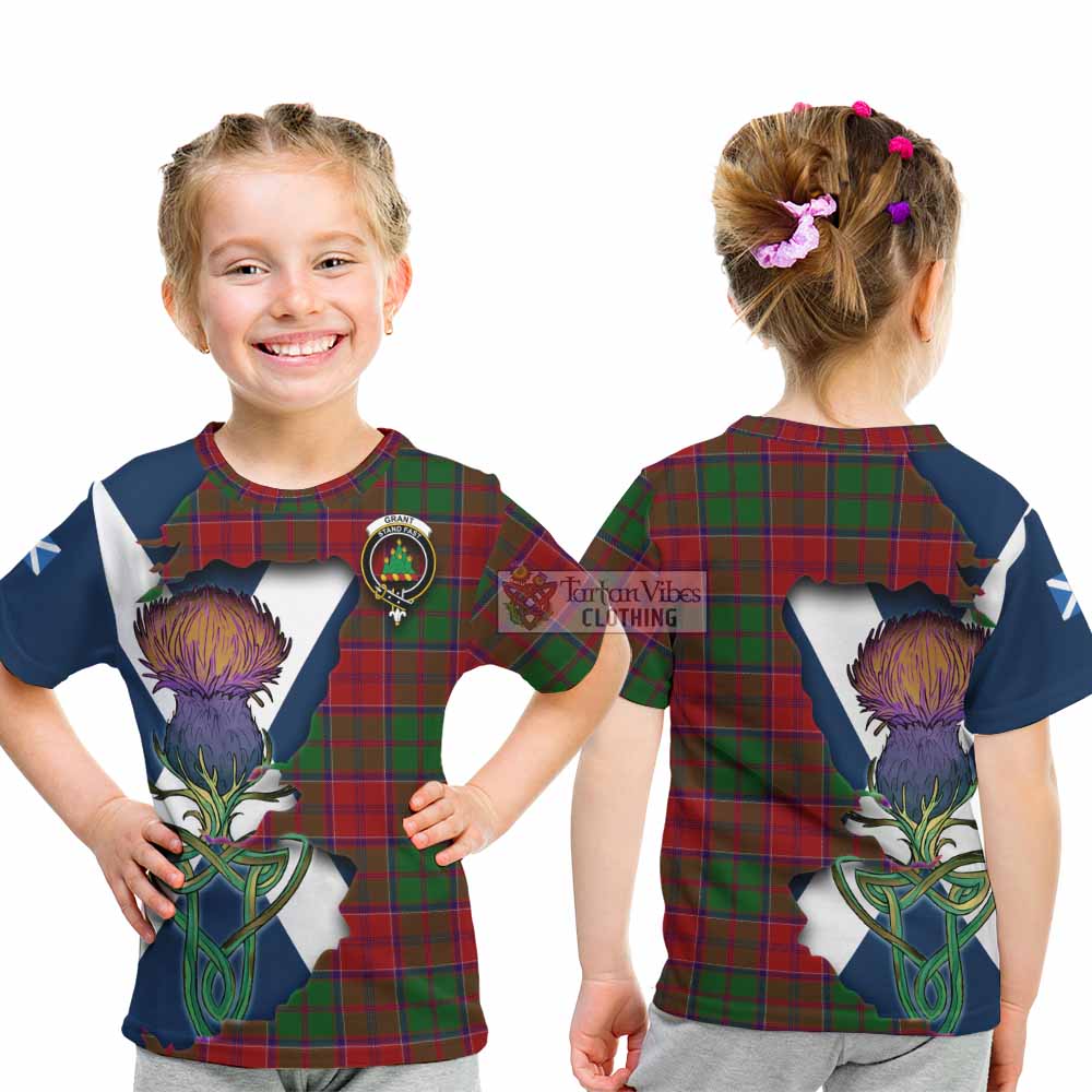 Tartan Vibes Clothing Grant Tartan Family Crest Kid T-Shirt Scottish Thistle Celtic Inspired