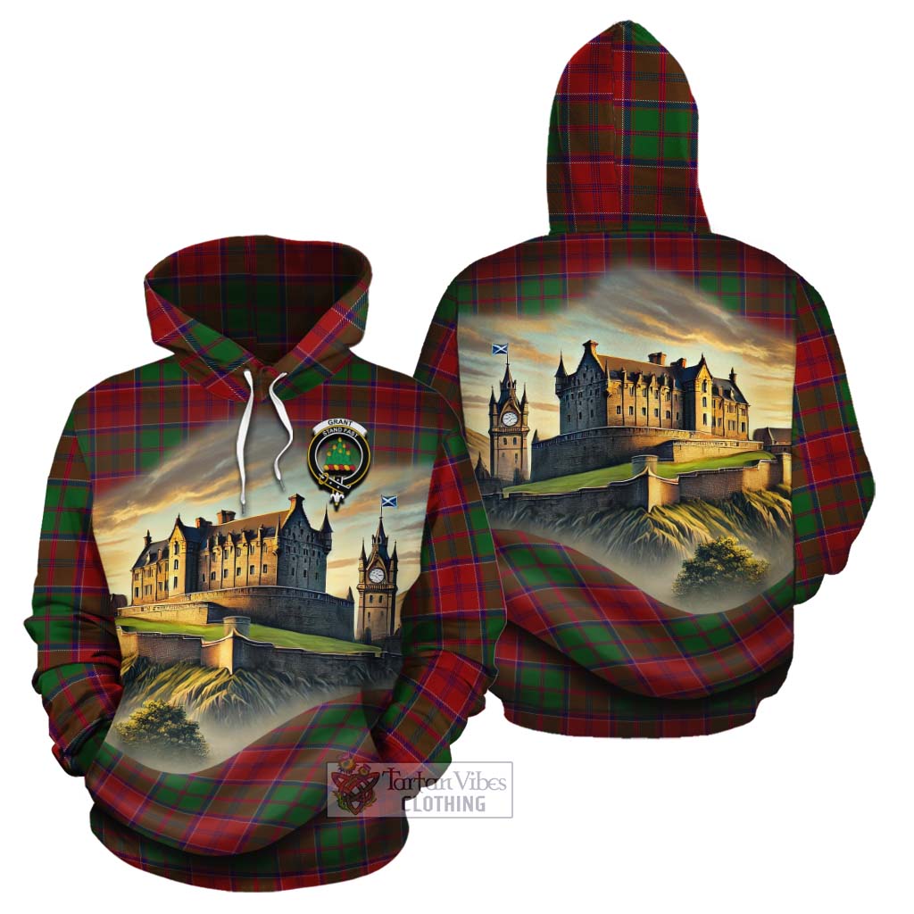 Tartan Vibes Clothing Grant Tartan Family Crest Cotton Hoodie with Scottish Ancient Castle Style