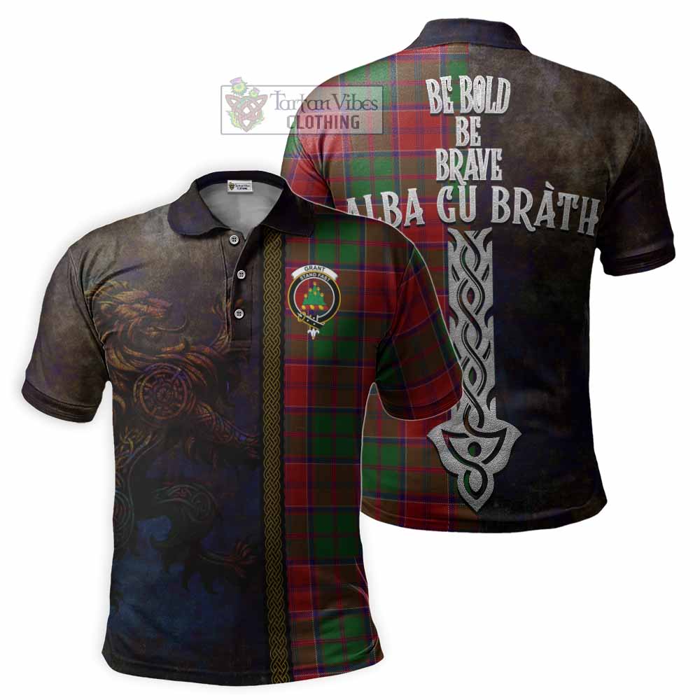 Tartan Vibes Clothing Grant Tartan Family Crest Polo Shirt Alba Gu Brath Be Brave Lion Ancient Style
