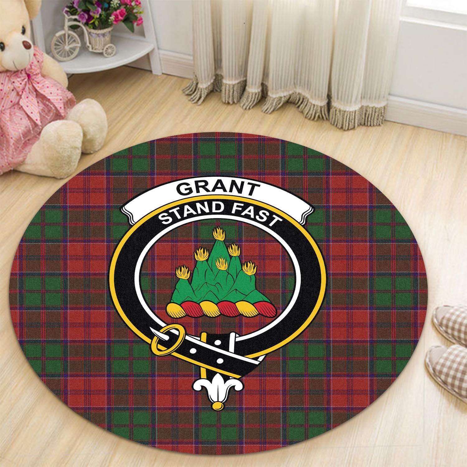 grant-tartan-round-rug-with-family-crest