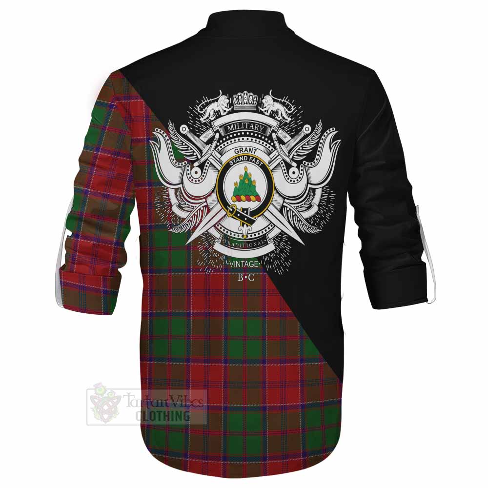 Tartan Vibes Clothing Grant Tartan Ghillie Kilt Shirt with Family Crest and Military Logo Style