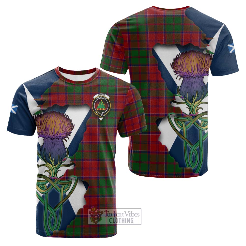 Tartan Vibes Clothing Grant Tartan Family Crest Cotton T-shirt Scottish Thistle Celtic Inspired