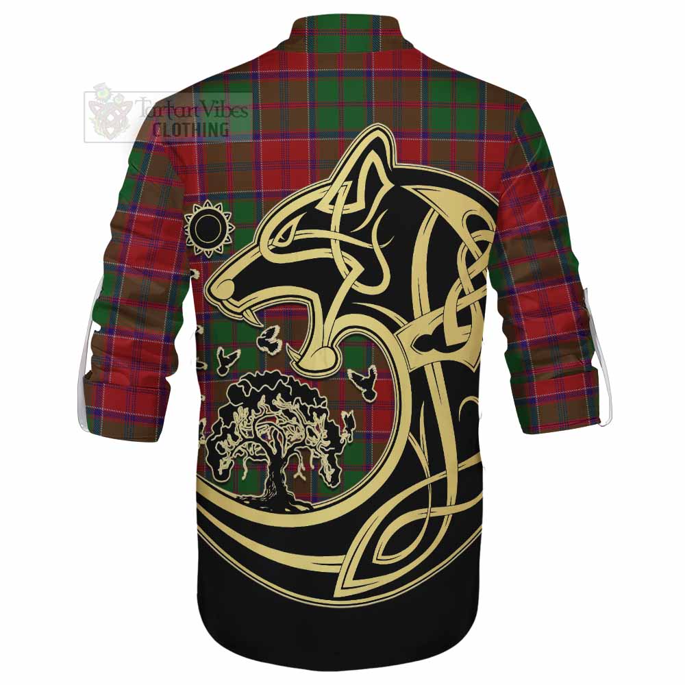 Tartan Vibes Clothing Grant Tartan Ghillie Kilt Shirt with Family Crest Celtic Wolf Style