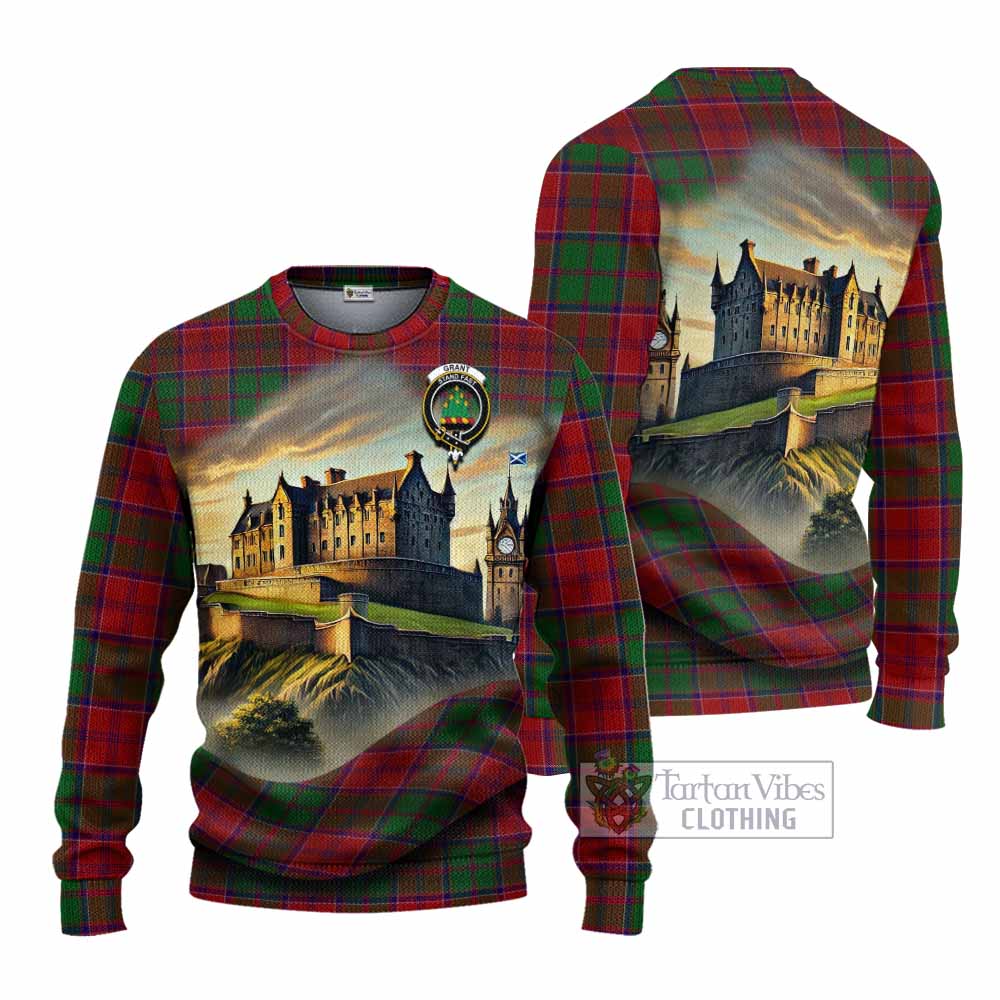 Tartan Vibes Clothing Grant Tartan Family Crest Knitted Sweater with Scottish Ancient Castle Style