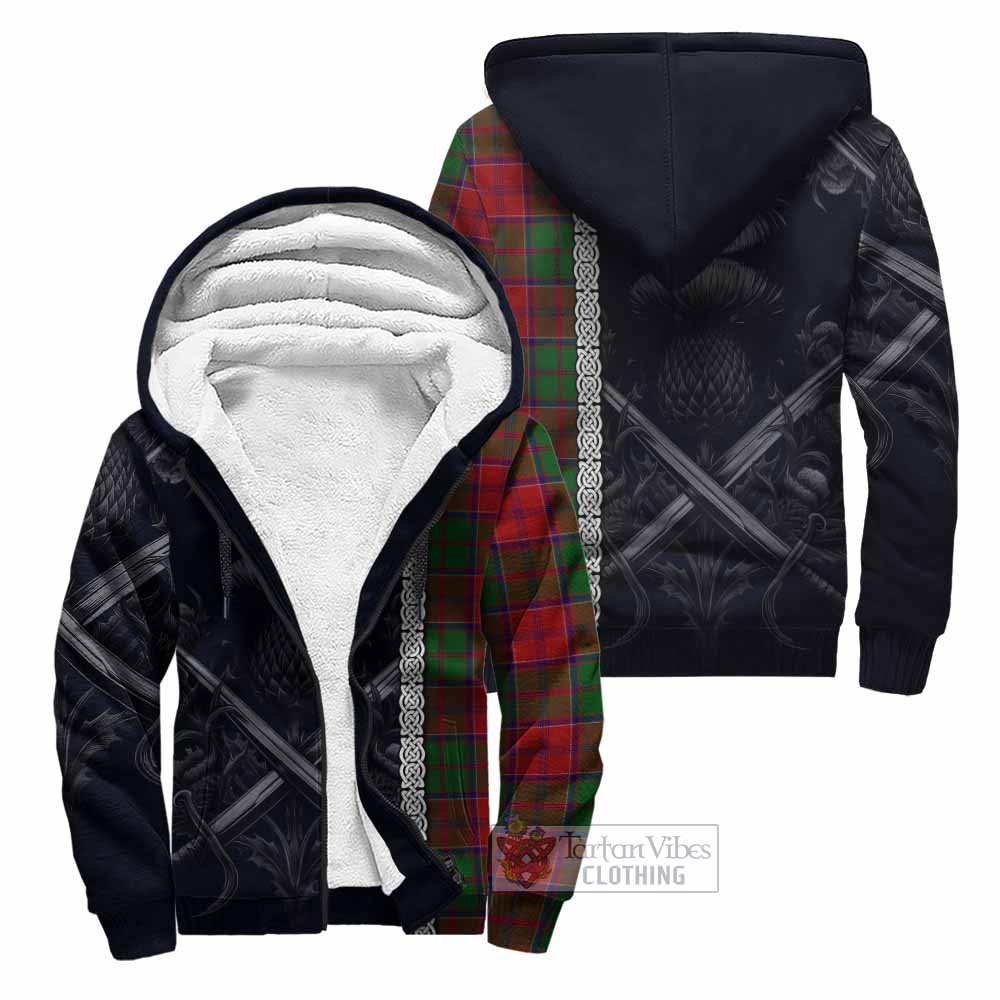 Tartan Vibes Clothing Grant Tartan Sherpa Hoodie with Family Crest Cross Sword Thistle Celtic Vibes