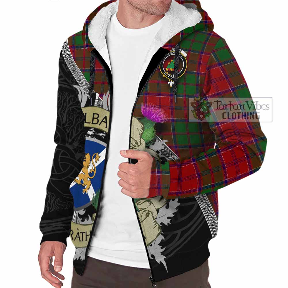 Tartan Vibes Clothing Grant Tartan Family Crest Sherpa Hoodie Lion Rampant Royal Thistle Shield Celtic Inspired