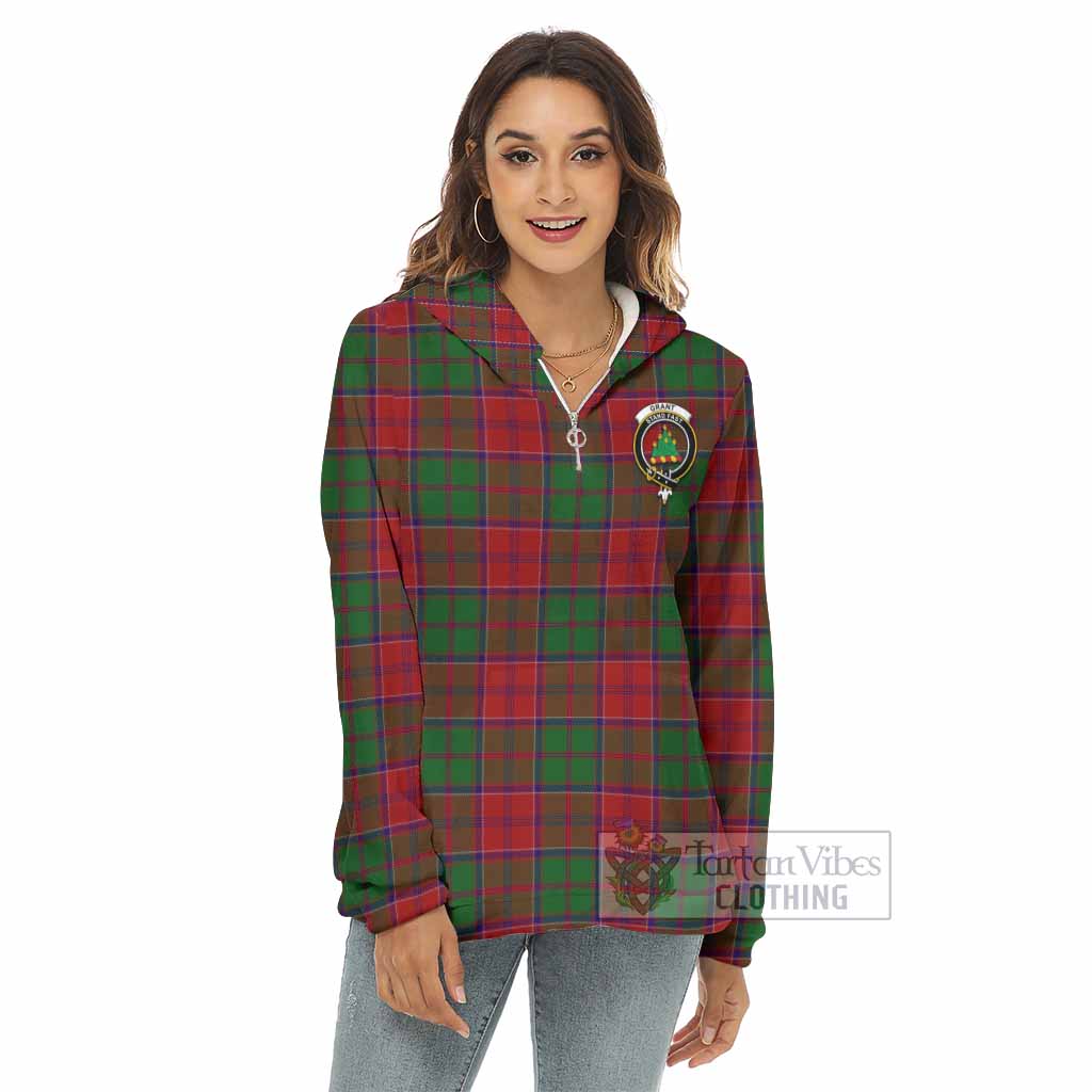 Grant Tartan Women's Borg Fleece Hoodie with Half Zip with Family Crest - Tartan Vibes Clothing
