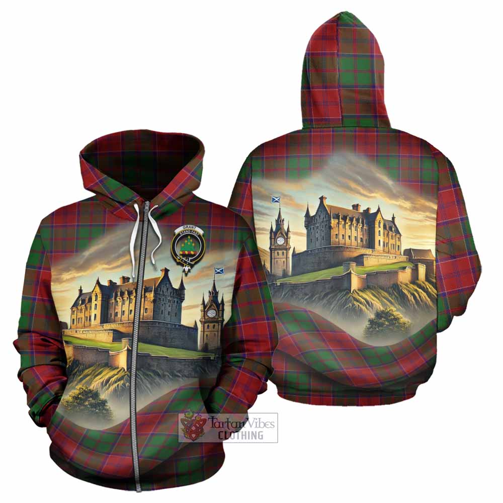 Tartan Vibes Clothing Grant Tartan Family Crest Hoodie with Scottish Ancient Castle Style