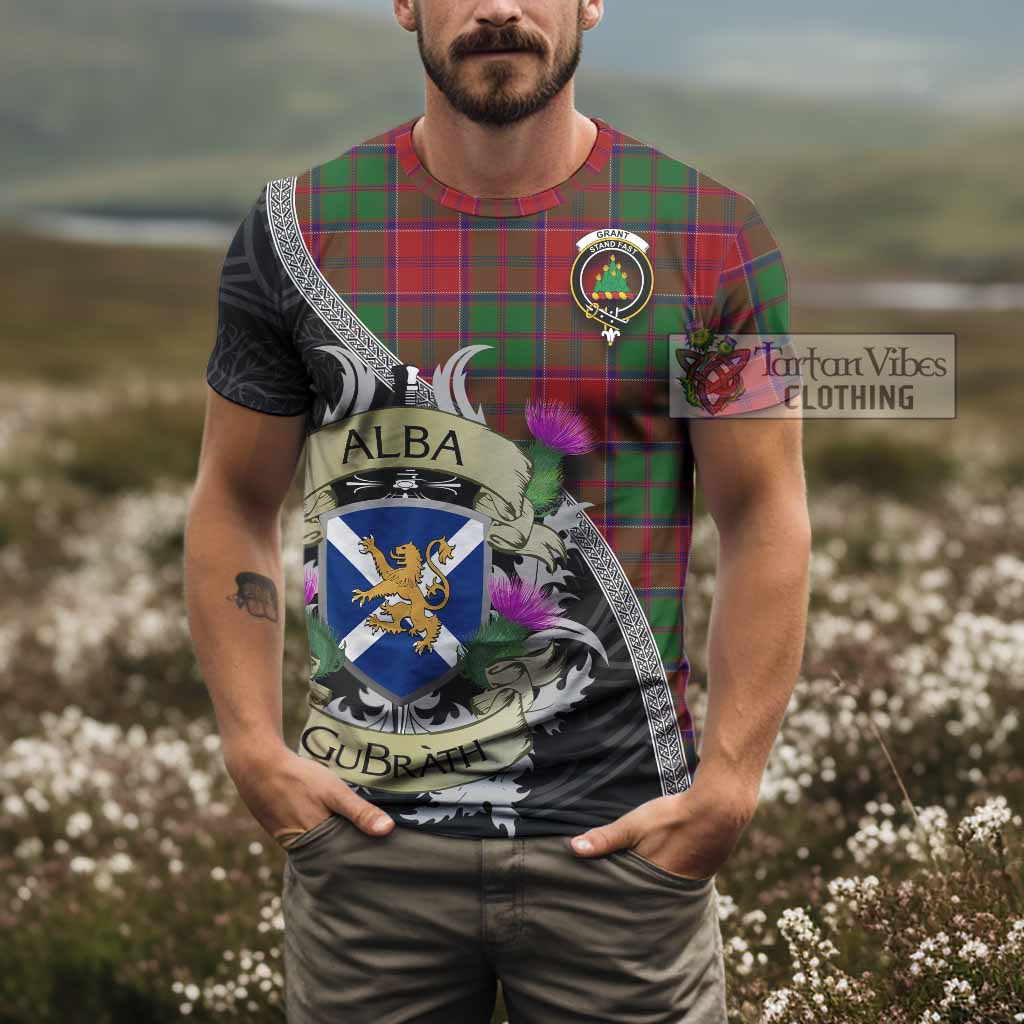 Tartan Vibes Clothing Grant Tartan Family Crest T-Shirt Lion Rampant Royal Thistle Shield Celtic Inspired