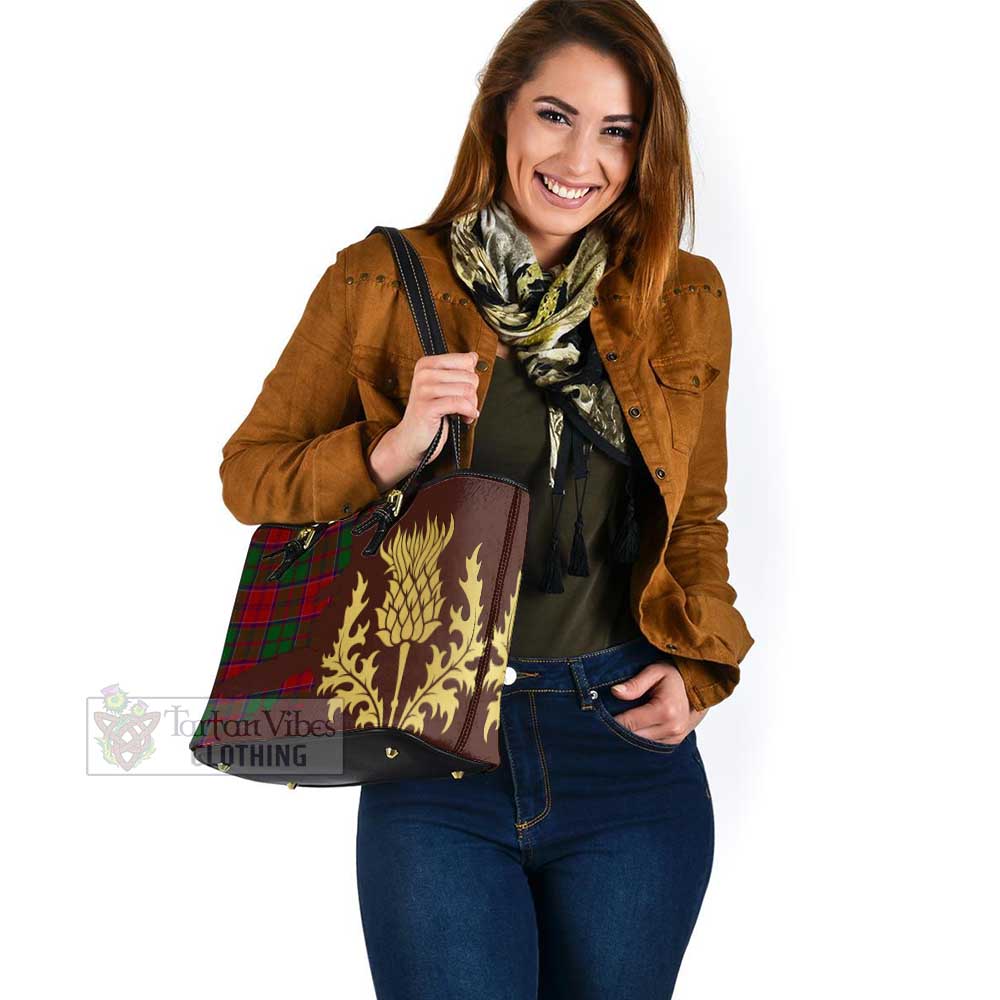 Tartan Vibes Clothing Grant Tartan Leather Tote Bag Gold Thistle Style