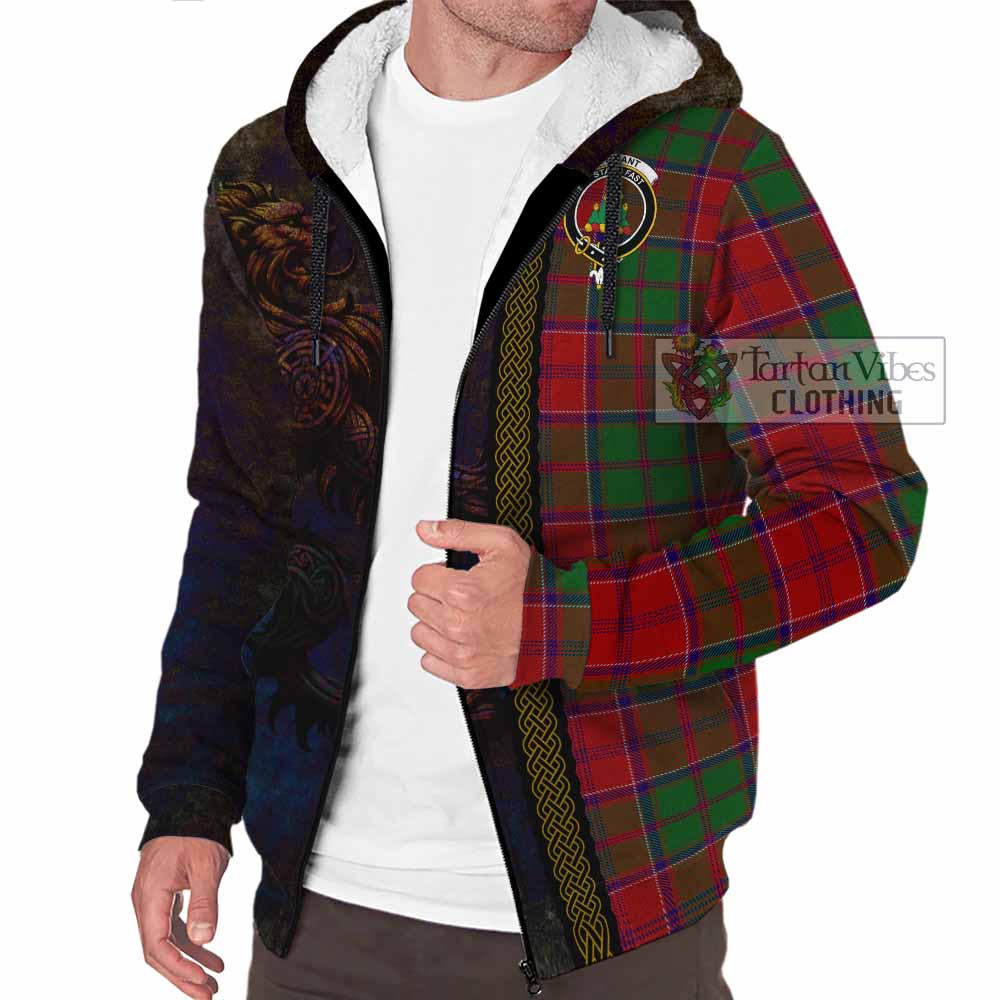 Tartan Vibes Clothing Grant Tartan Family Crest Sherpa Hoodie Alba Gu Brath Be Brave Lion Ancient Style