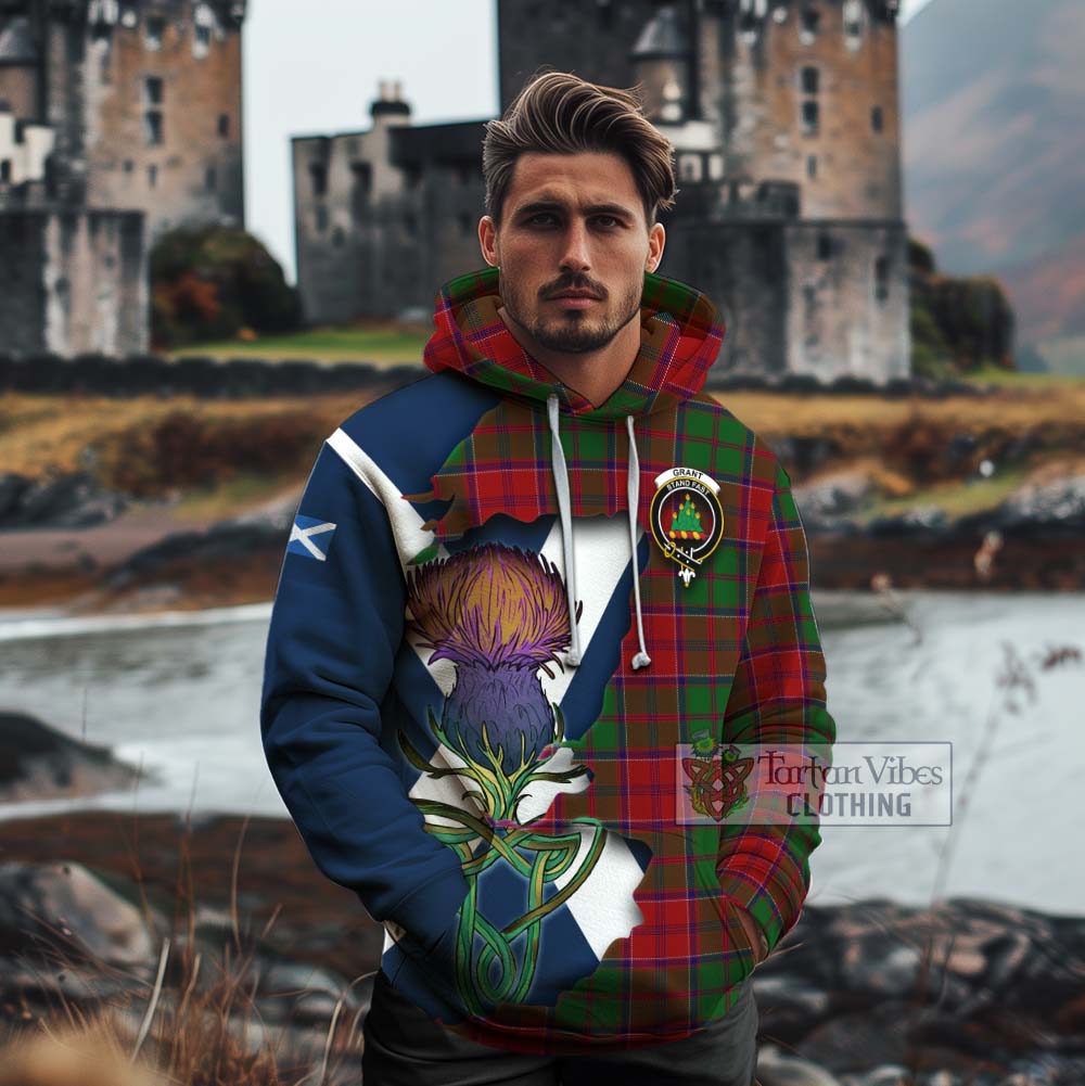 Tartan Vibes Clothing Grant Tartan Family Crest Cotton Hoodie Scottish Thistle Celtic Inspired