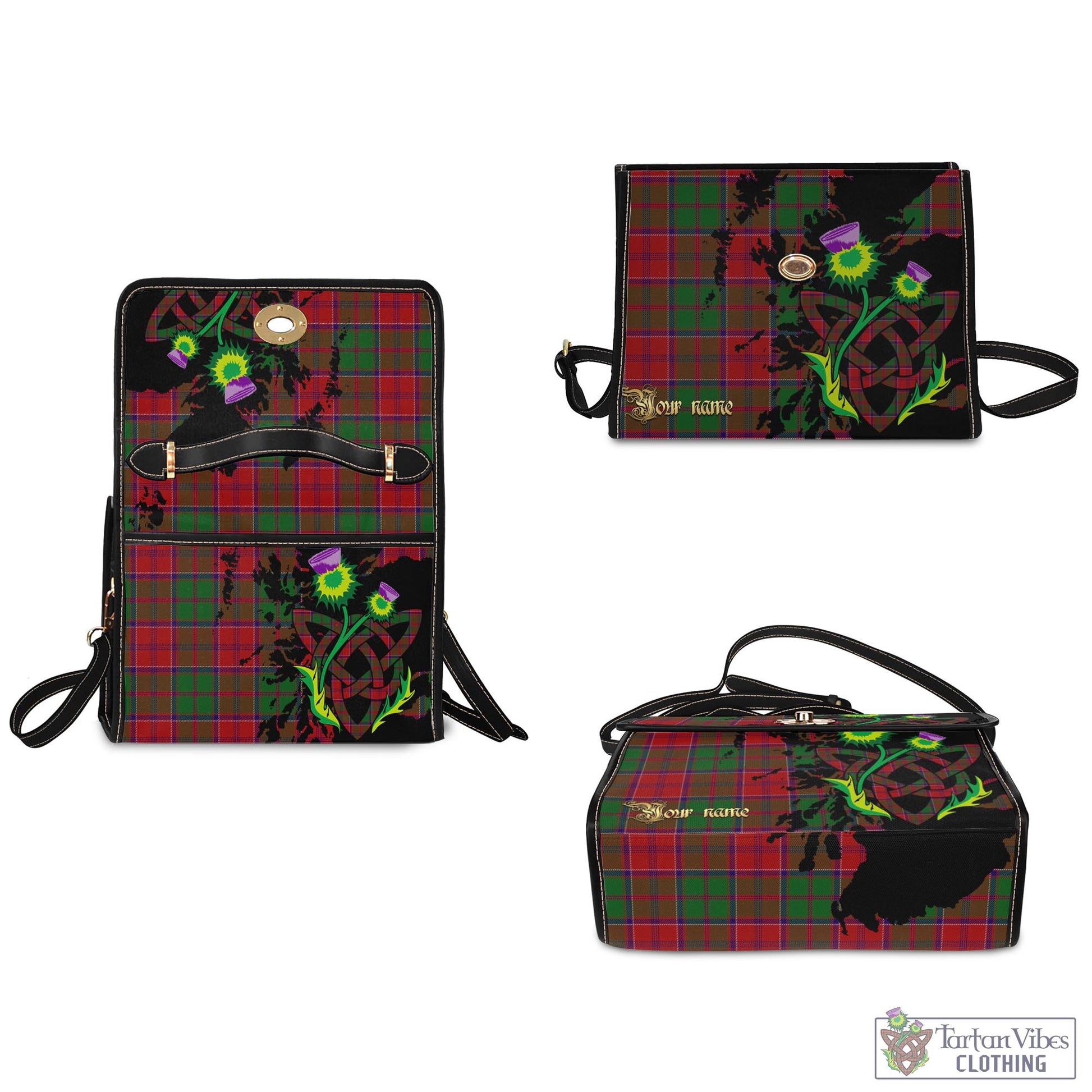 Tartan Vibes Clothing Grant Tartan Waterproof Canvas Bag with Scotland Map and Thistle Celtic Accents