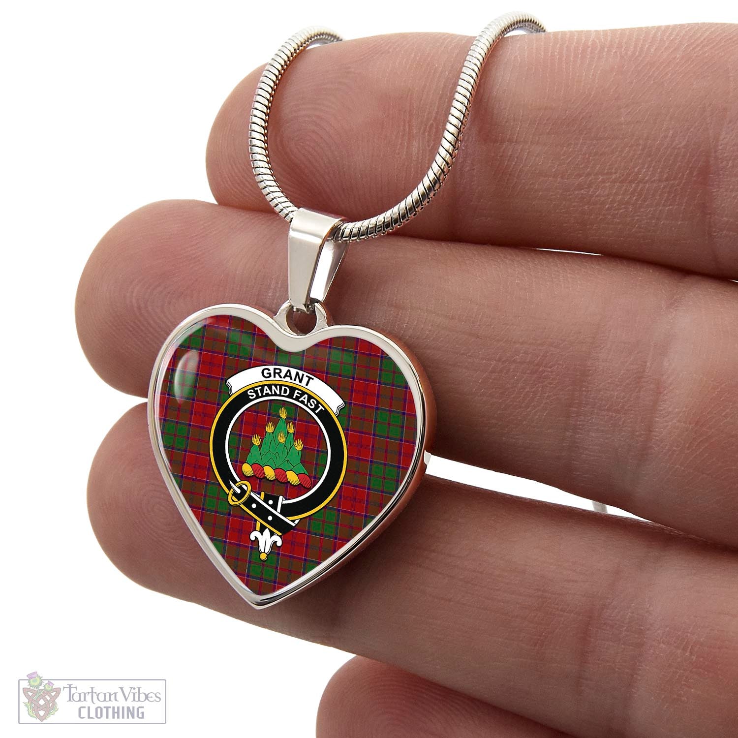 Tartan Vibes Clothing Grant Tartan Heart Necklace with Family Crest