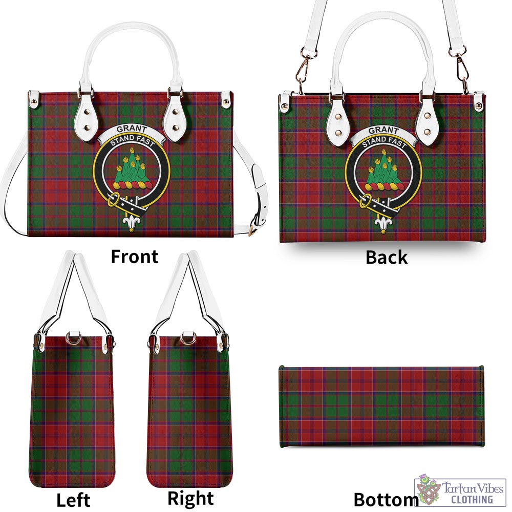 Tartan Vibes Clothing Grant Tartan Luxury Leather Handbags with Family Crest