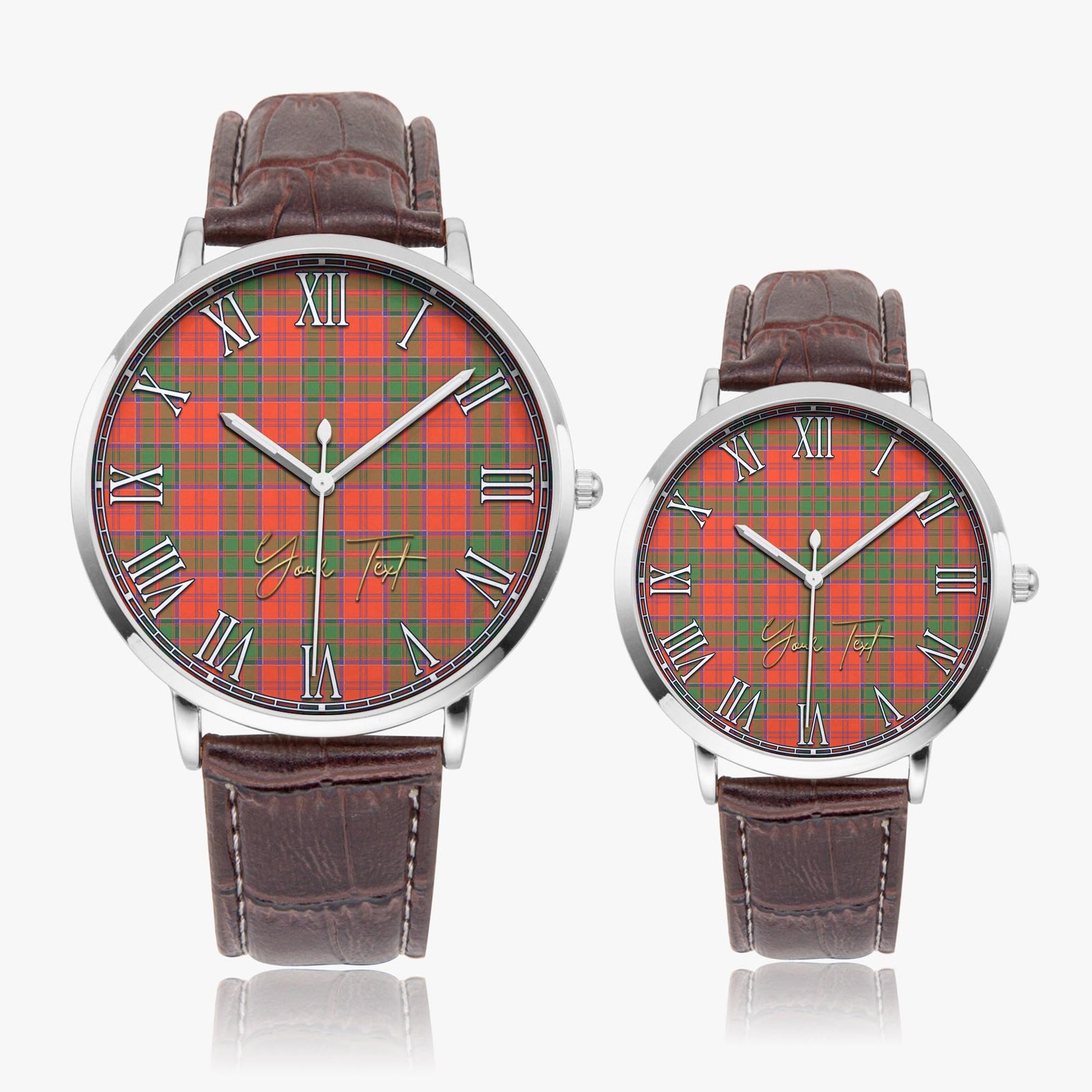 Grant Ancient Tartan Personalized Your Text Leather Trap Quartz Watch Ultra Thin Silver Case With Brown Leather Strap - Tartanvibesclothing