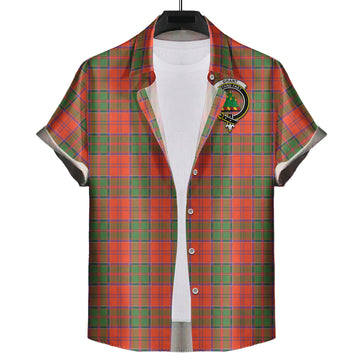 Grant Ancient Tartan Short Sleeve Button Down Shirt with Family Crest