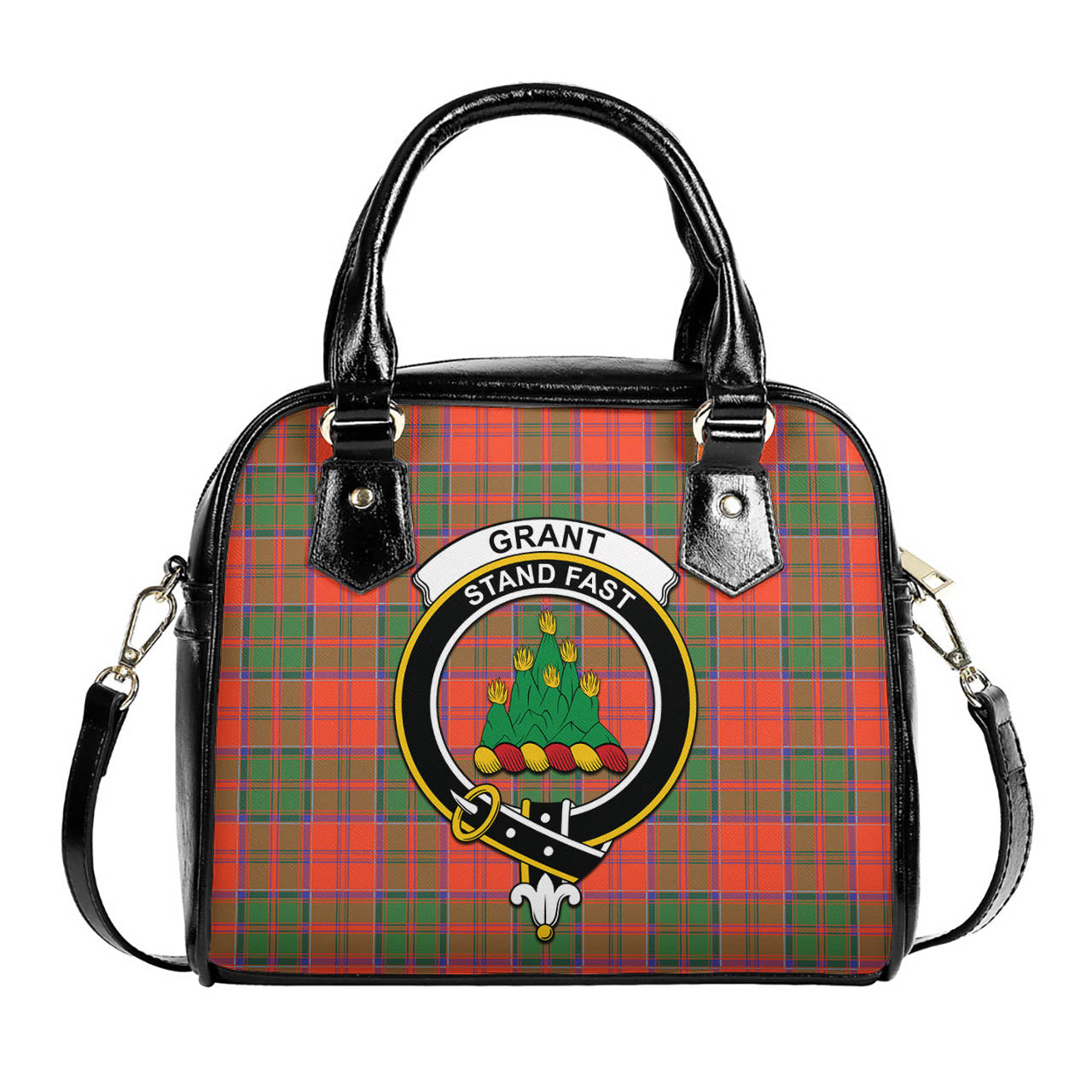 Grant Ancient Tartan Shoulder Handbags with Family Crest One Size 6*25*22 cm - Tartanvibesclothing