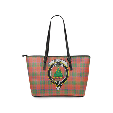Grant Ancient Tartan Leather Tote Bag with Family Crest