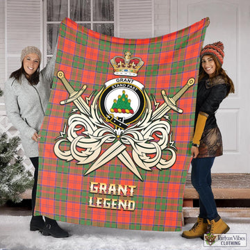 Grant Ancient Tartan Blanket with Clan Crest and the Golden Sword of Courageous Legacy