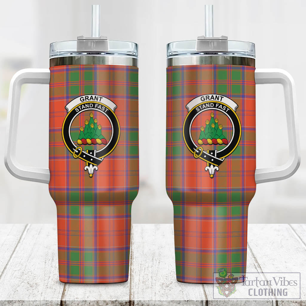 Tartan Vibes Clothing Grant Ancient Tartan and Family Crest Tumbler with Handle