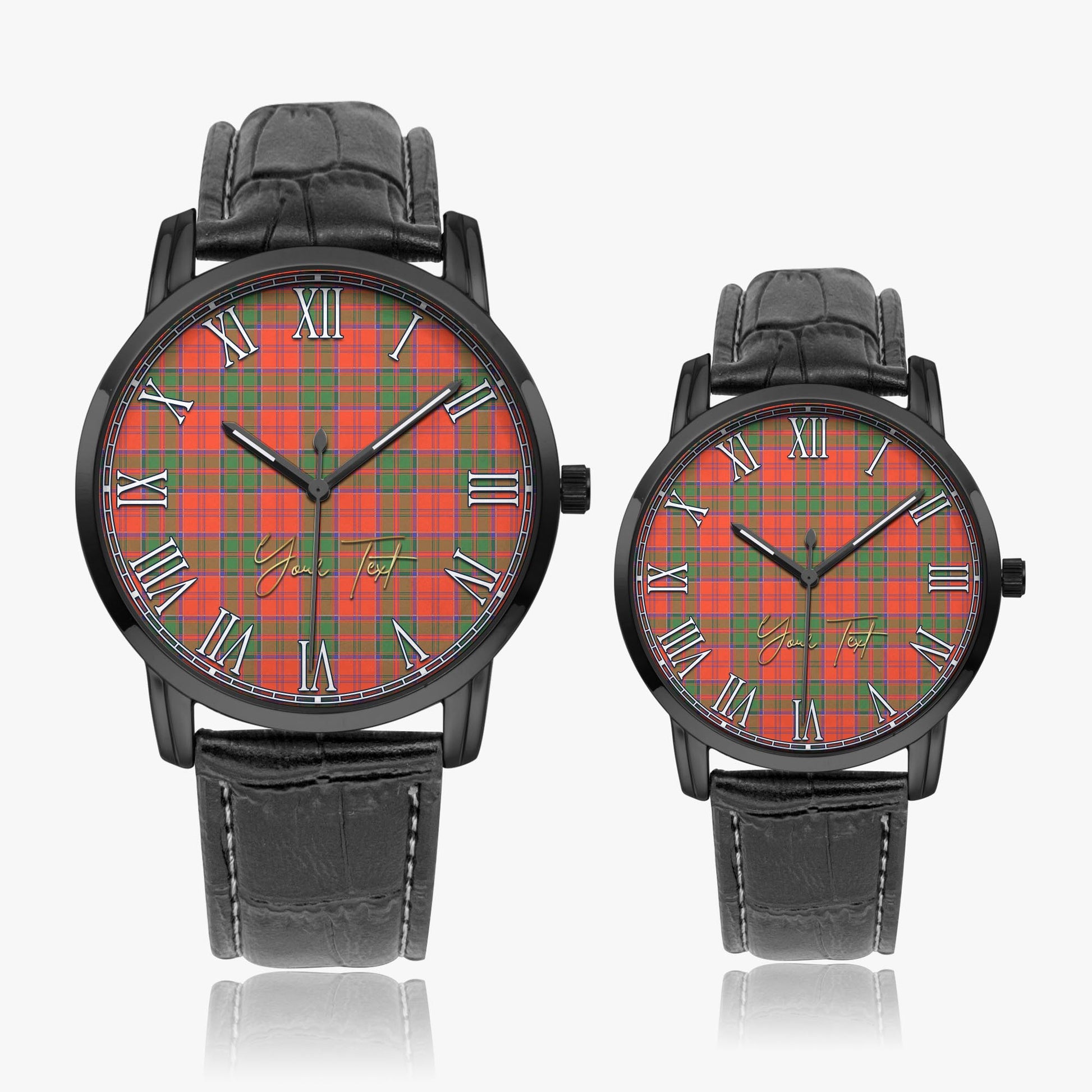 Grant Ancient Tartan Personalized Your Text Leather Trap Quartz Watch Wide Type Black Case With Black Leather Strap - Tartanvibesclothing