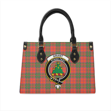 Grant Ancient Tartan Leather Bag with Family Crest