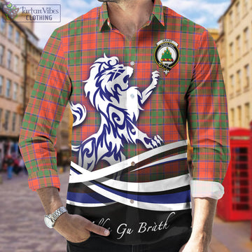 Grant Ancient Tartan Long Sleeve Button Up Shirt with Alba Gu Brath Regal Lion Emblem