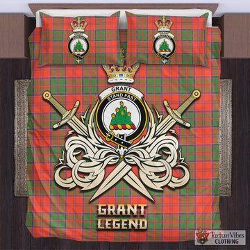 Grant Ancient Tartan Bedding Set with Clan Crest and the Golden Sword of Courageous Legacy
