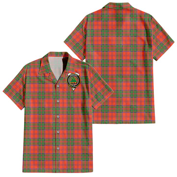 Grant Ancient Tartan Short Sleeve Button Down Shirt with Family Crest