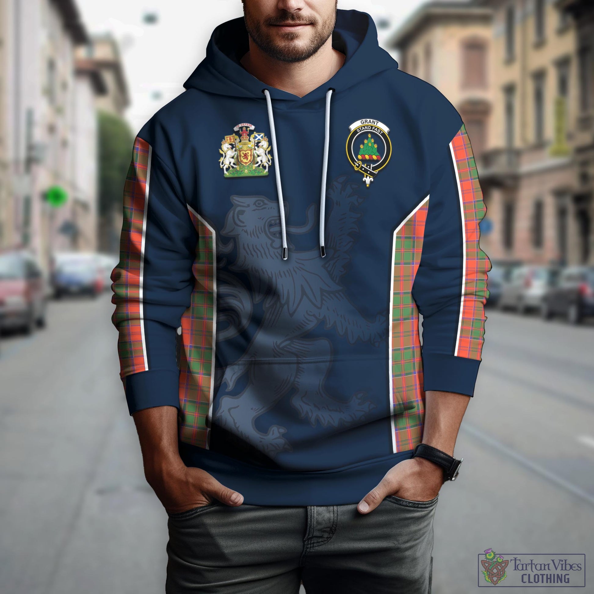 Tartan Vibes Clothing Grant Ancient Tartan Hoodie with Family Crest and Lion Rampant Vibes Sport Style