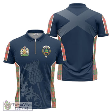 Grant Ancient Tartan Zipper Polo Shirt with Family Crest and Scottish Thistle Vibes Sport Style
