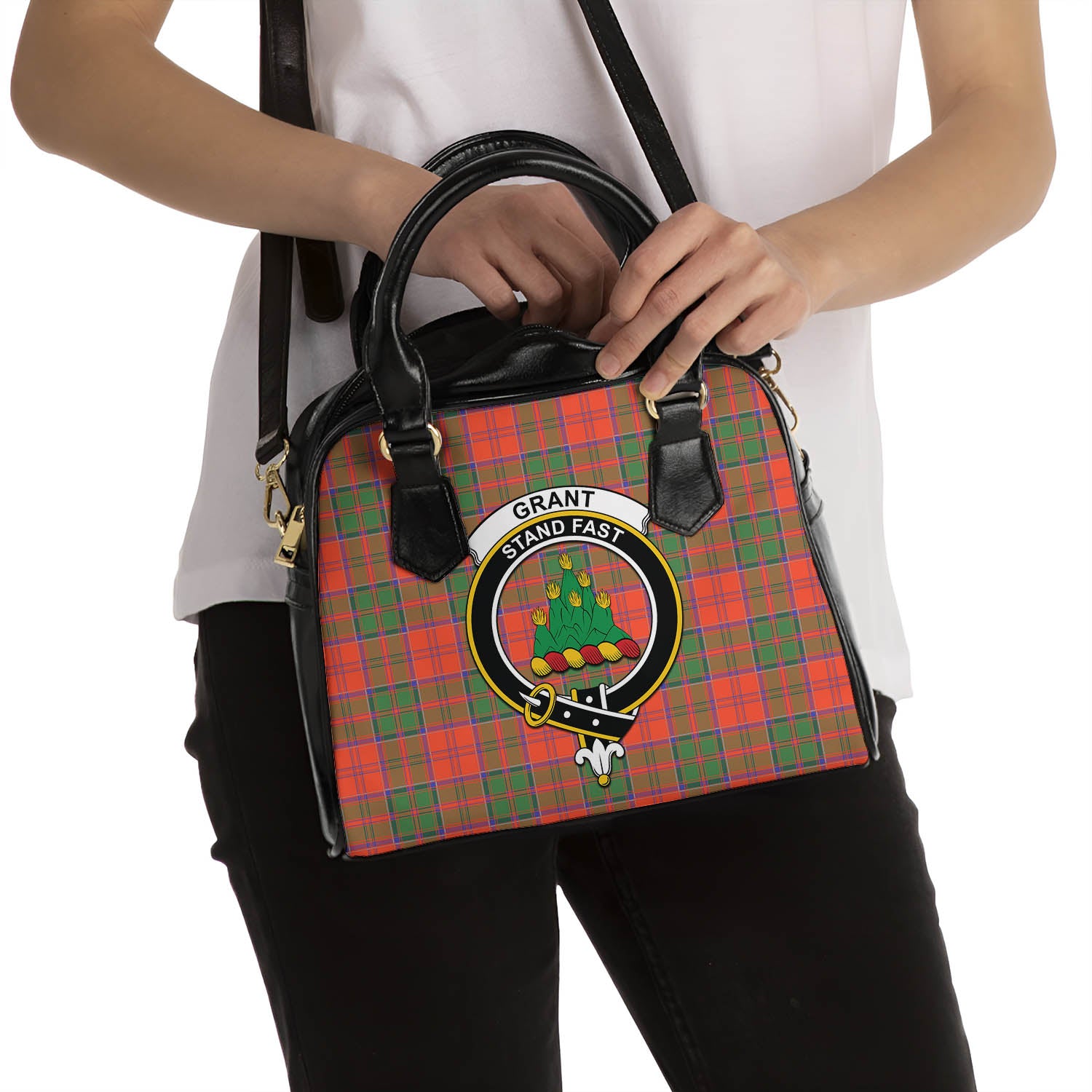 Grant Ancient Tartan Shoulder Handbags with Family Crest - Tartanvibesclothing