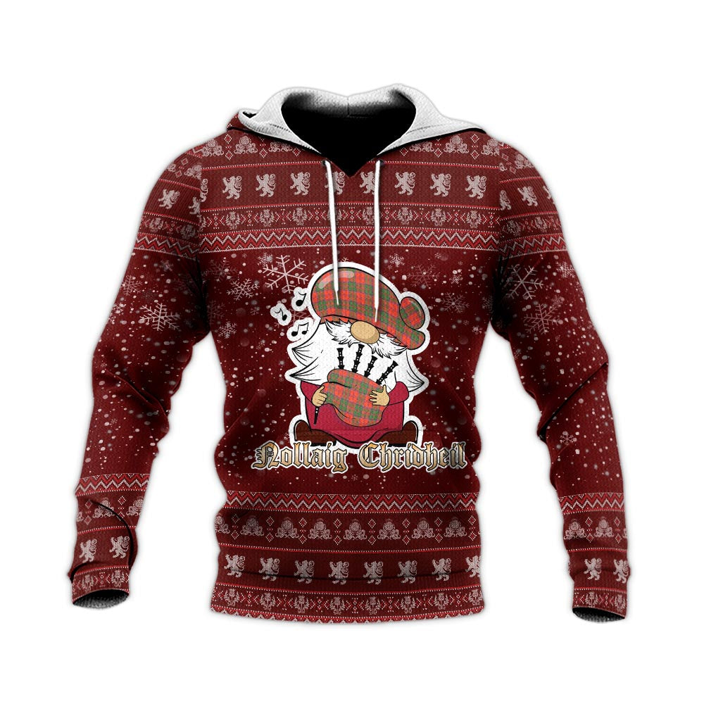 Grant Ancient Clan Christmas Knitted Hoodie with Funny Gnome Playing Bagpipes - Tartanvibesclothing