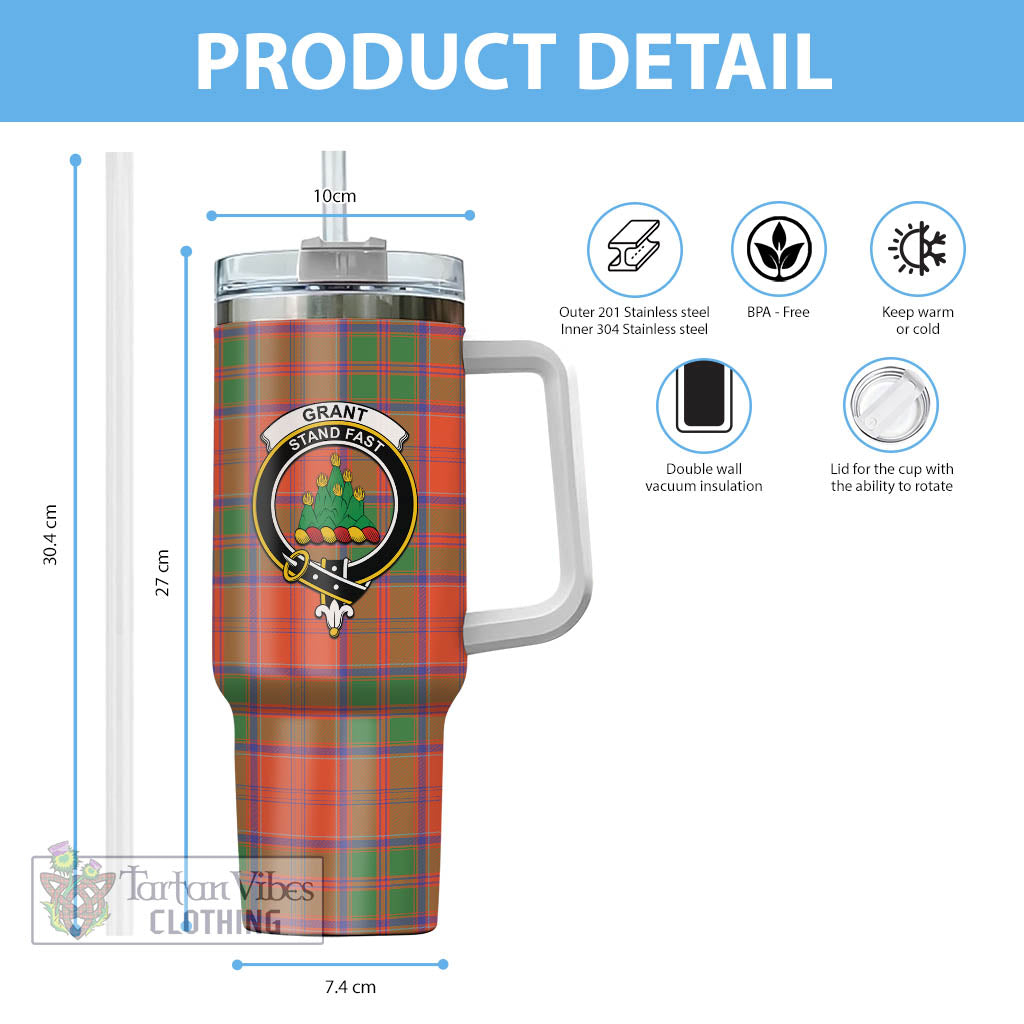 Tartan Vibes Clothing Grant Ancient Tartan and Family Crest Tumbler with Handle